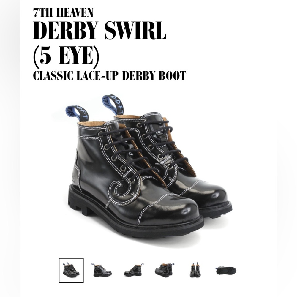 JOHN FLUEVOG 7th Heaven Derby Swirl Black Leather Lace Up Boots DDFT Sz 8 W